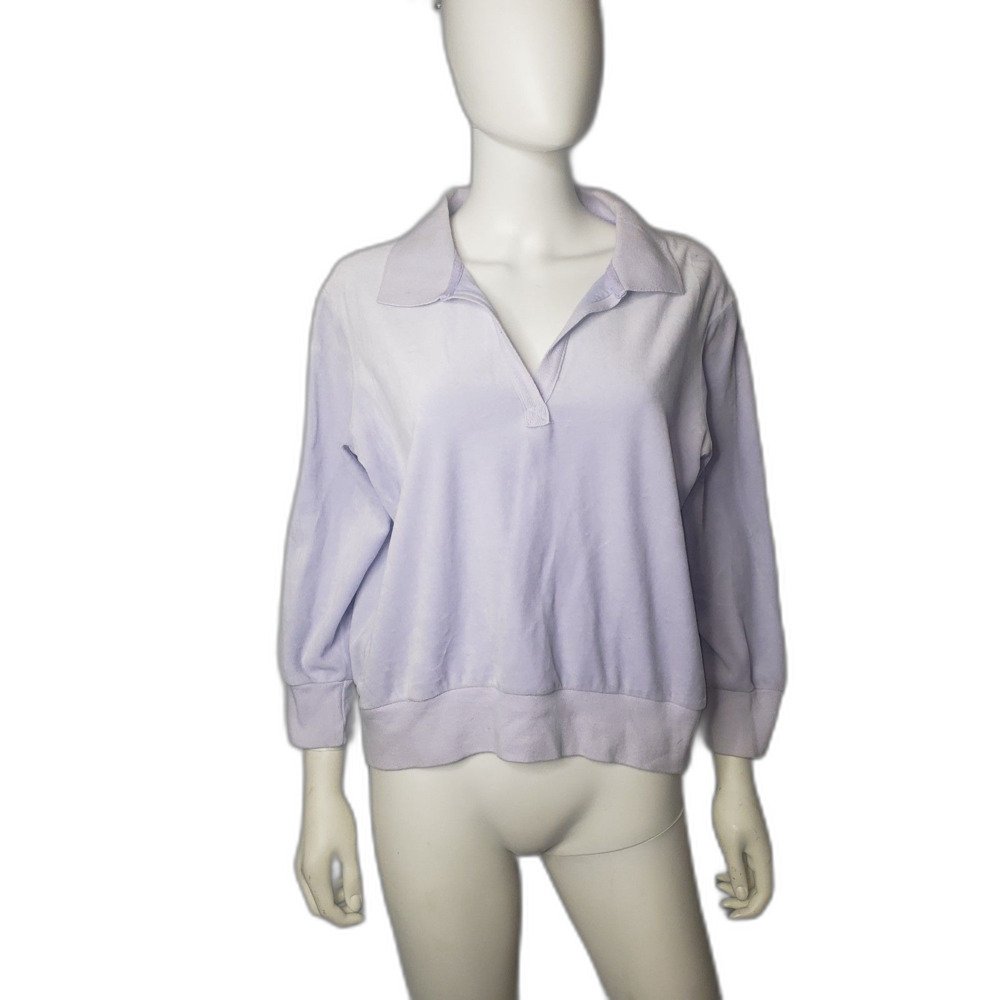 MODA INTERNATIONAL Light Purple Long Sleeve Velour Collared Top Womens Size XL